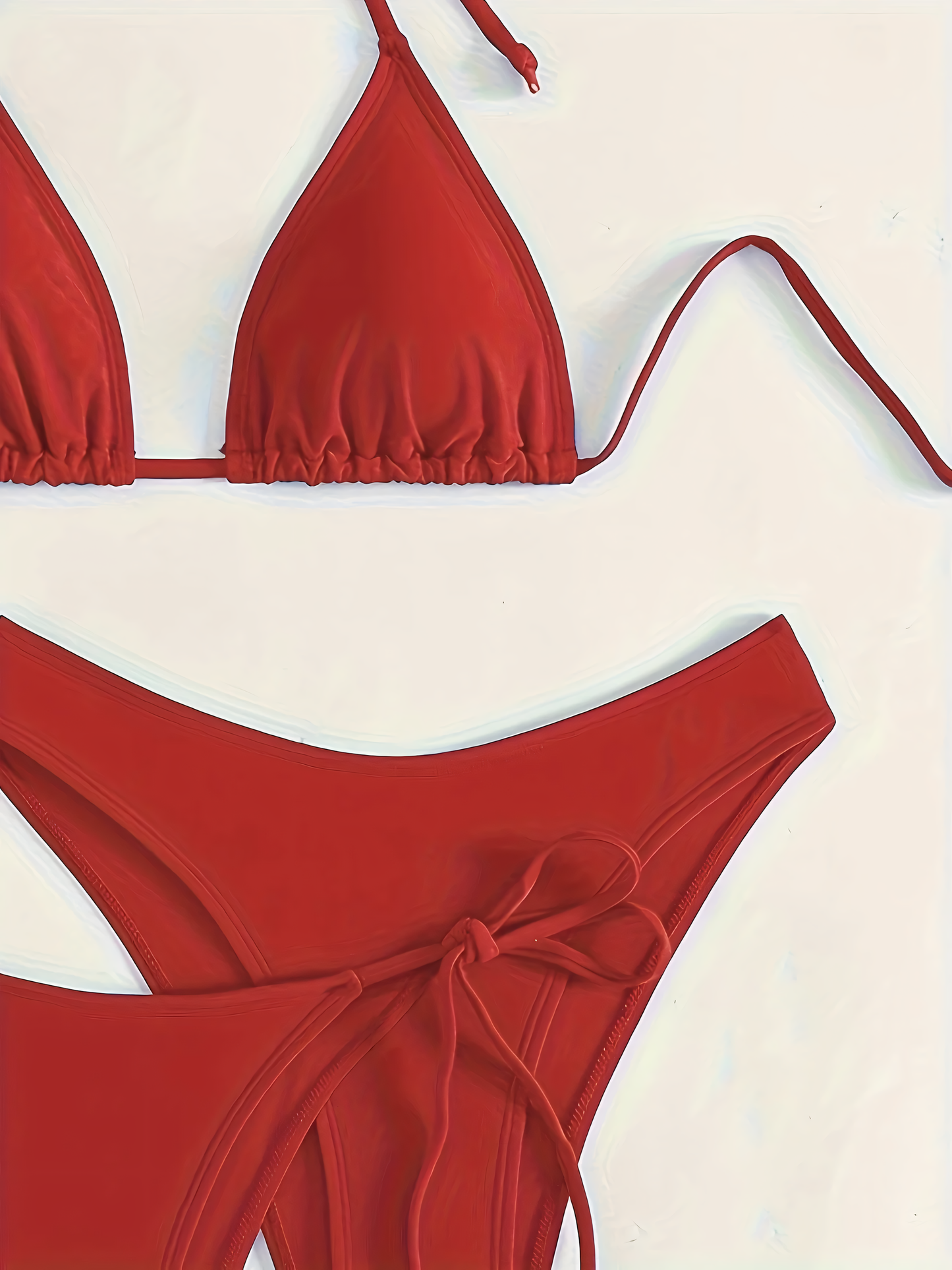 Set Bikini 3 Piese cu Sutien Halter - Costum de Baie Complet cu Spate Gol