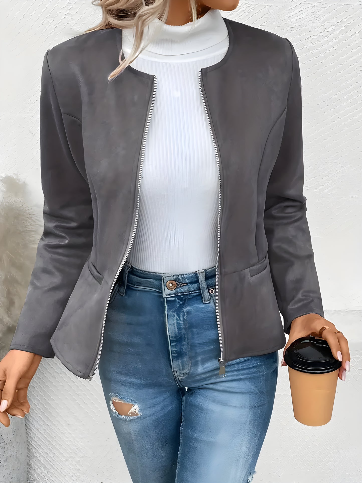 Jachetă cu Fermoar „Casual Chic” – Perfectă pentru Primăvară și Toamnă