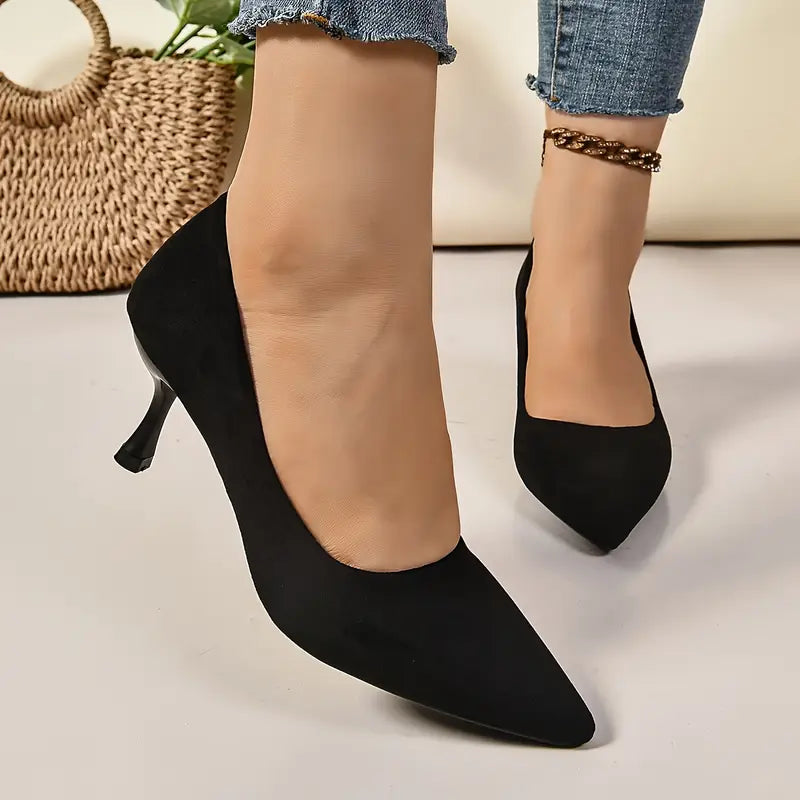 Pantofi Stiletto Eleganți pentru Femei - Negri, Toc Înalt, Finisaj Catifea, Perfect pentru Toamnă