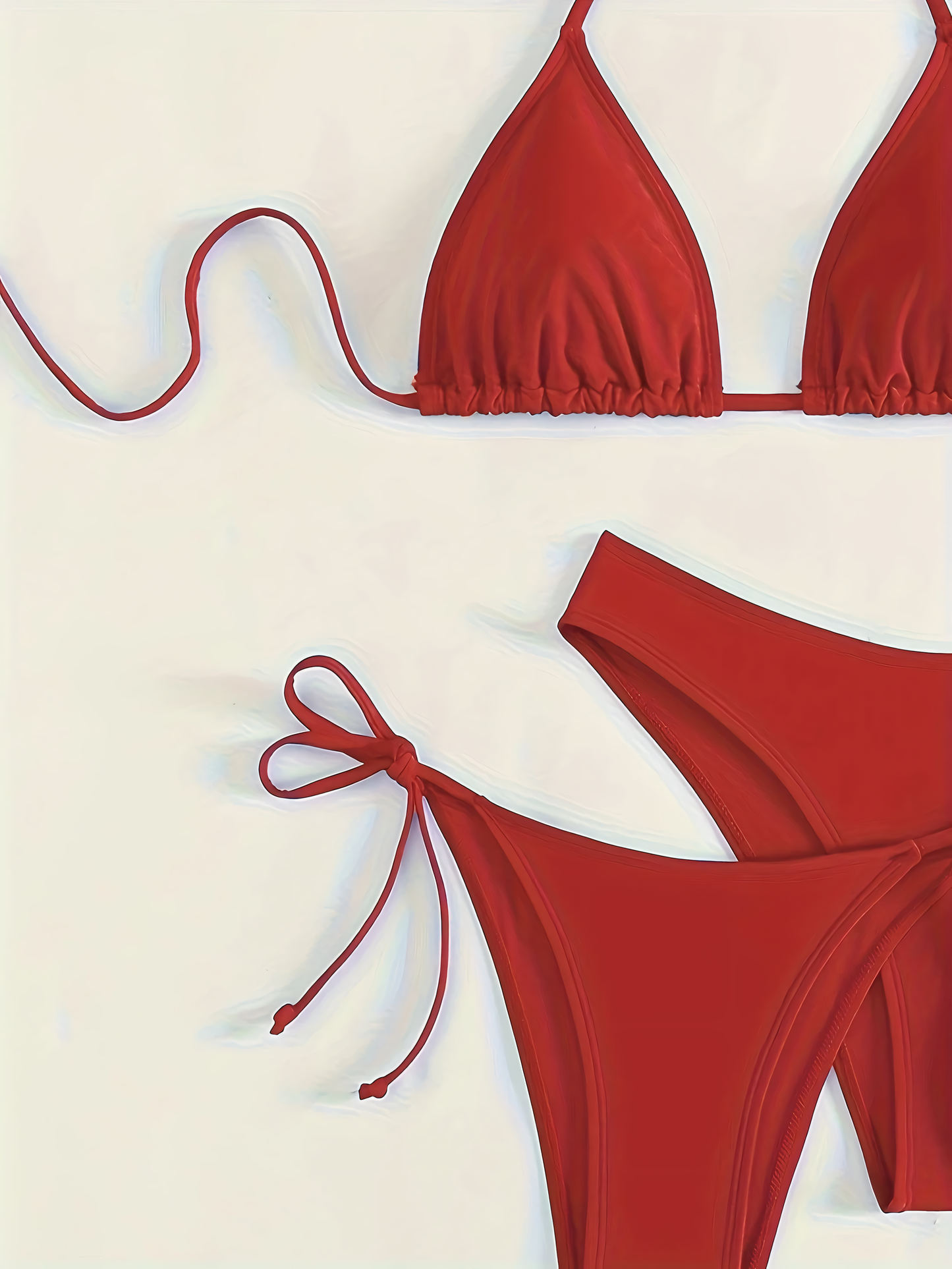 Set Bikini 3 Piese cu Sutien Halter - Costum de Baie Complet cu Spate Gol