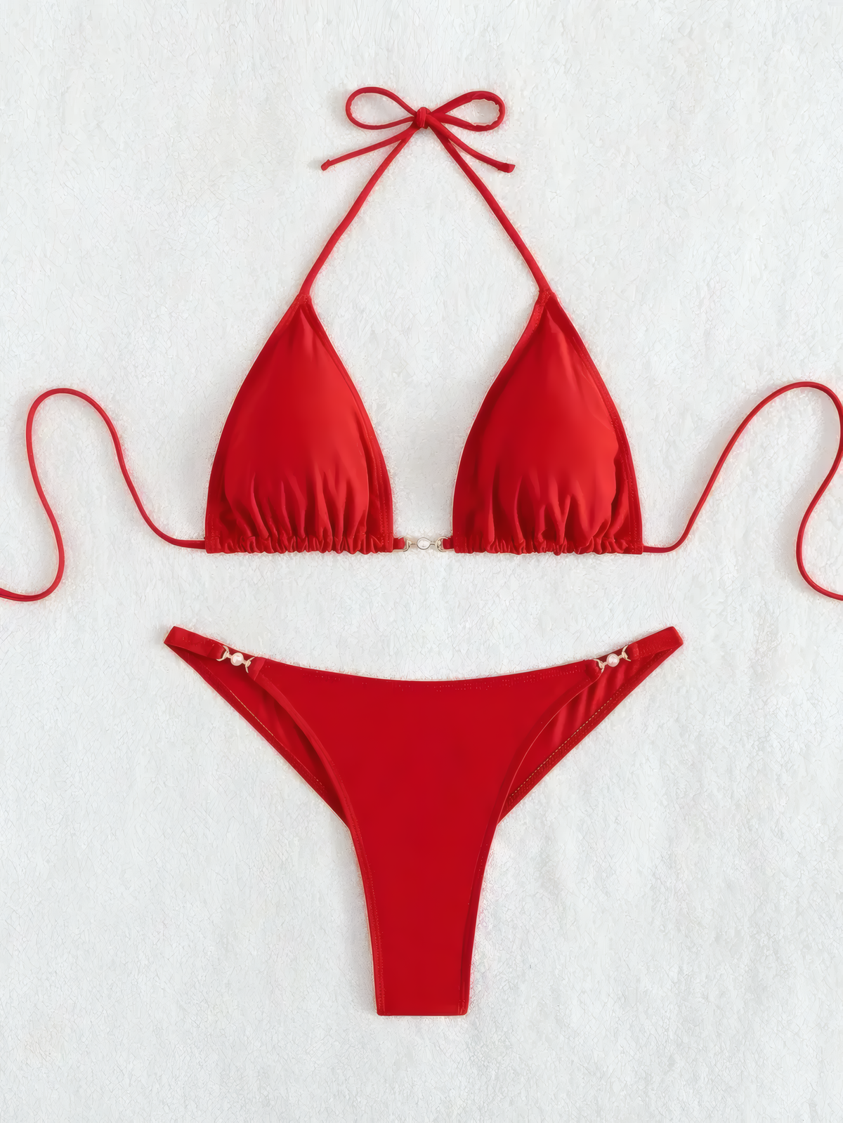 Bikini szett tanga alsóval és pántos melltartóval masnikkal - Szexi kétrészes fürdőruha