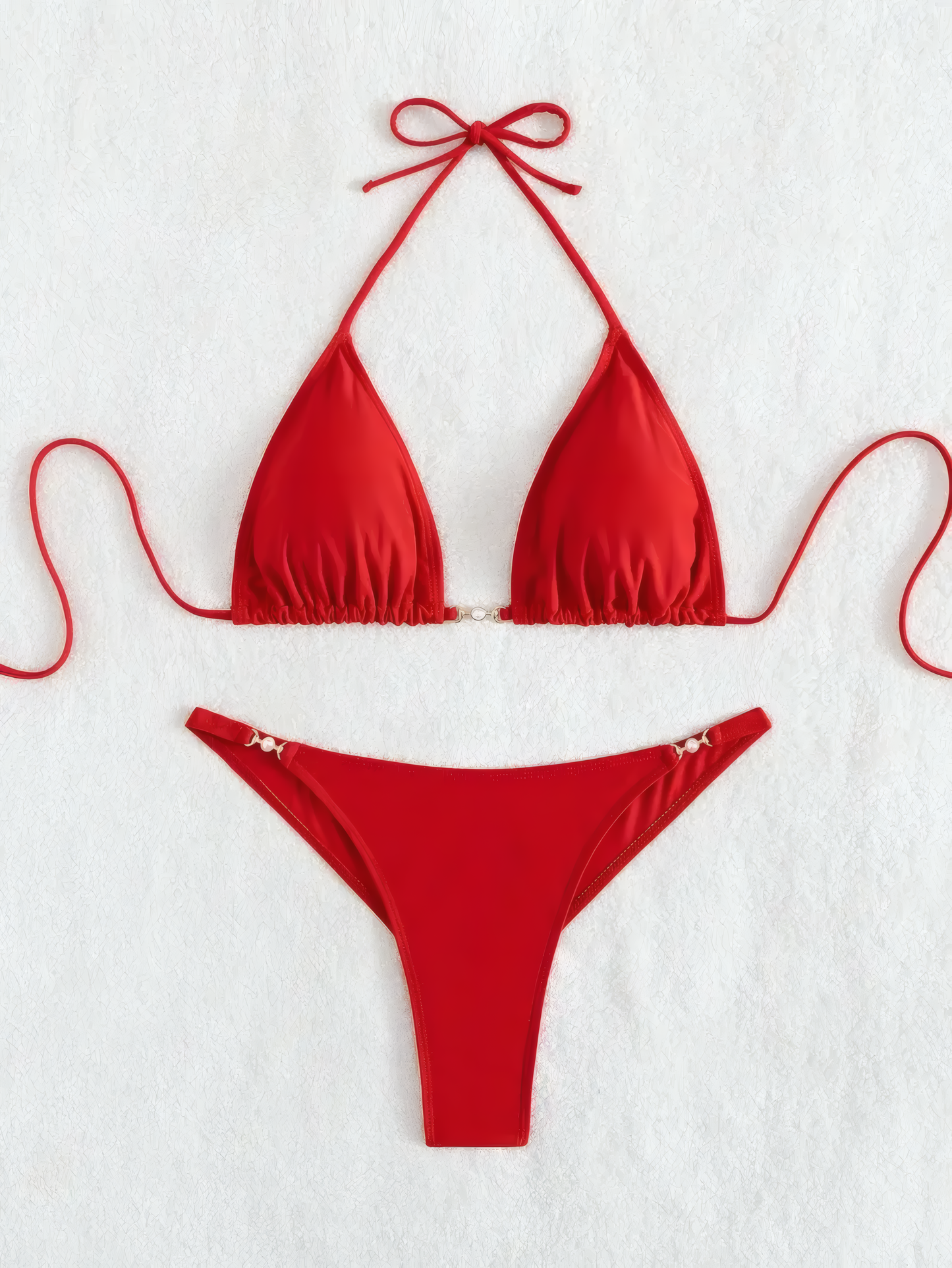 Bikini Set cu Slip Tanga și Sutien Halter cu Fundițe - Costum de Baie Sexy în 2 Piese