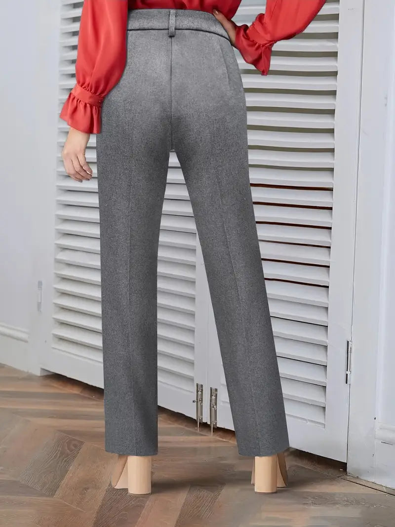 Pantaloni Eleganți Drepți pentru Femei - Talie Înaltă, Detaliu Nasture, Colecția Toamnă/Iarnă
