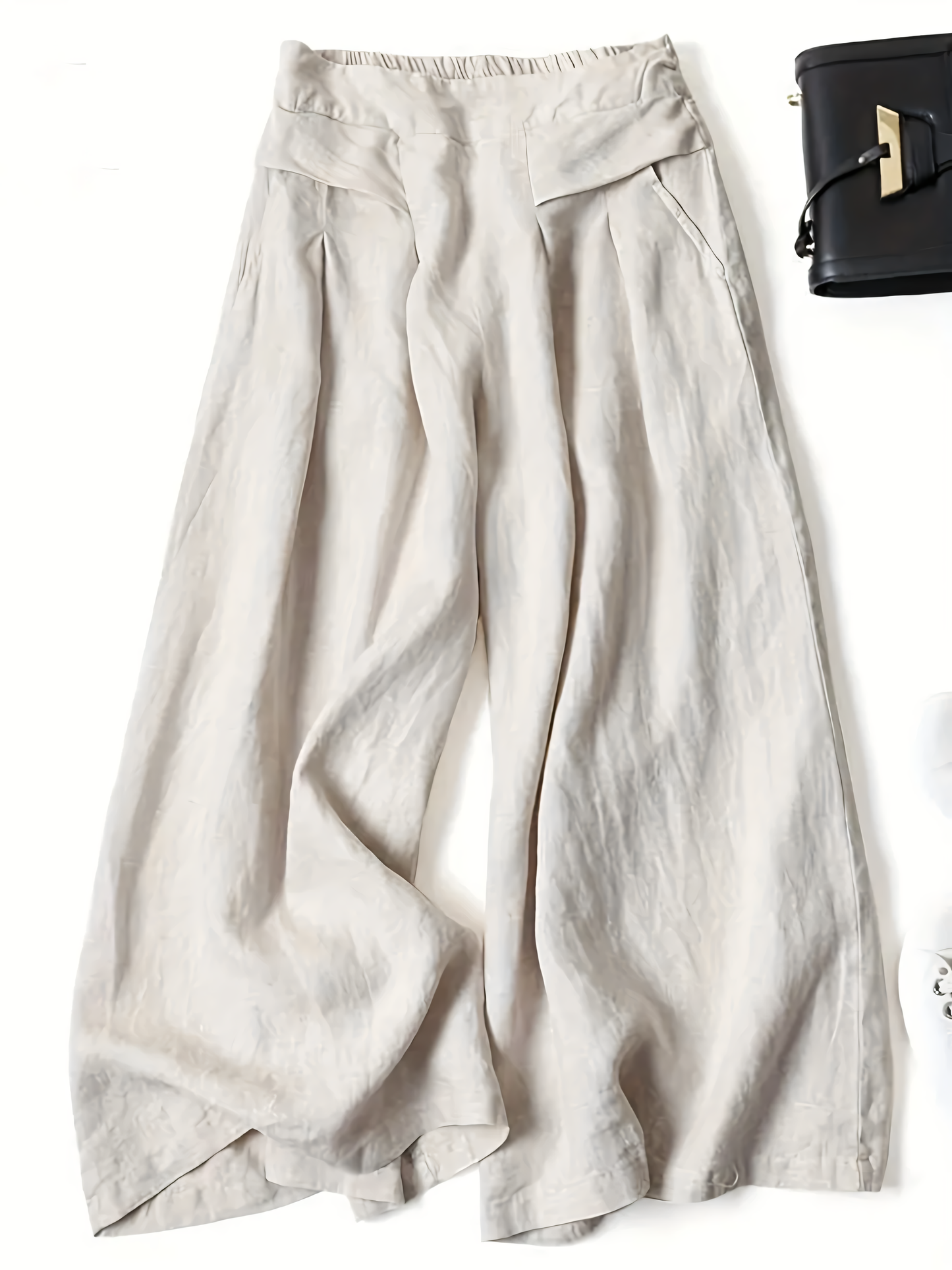 Pantaloni Wide-Leg din In - Model Retro cu Talie Elastică