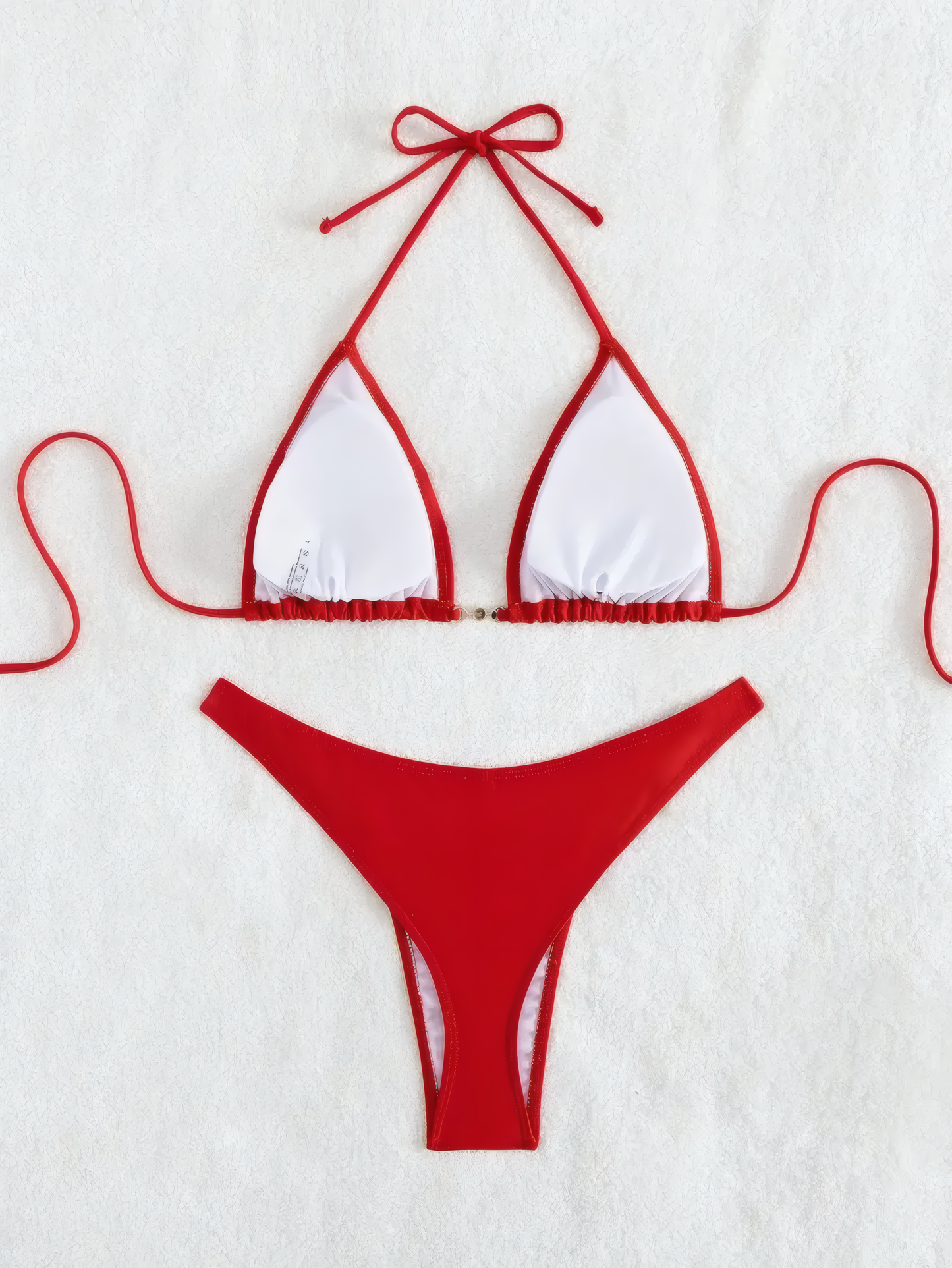 Bikini Set cu Slip Tanga și Sutien Halter cu Fundițe - Costum de Baie Sexy în 2 Piese