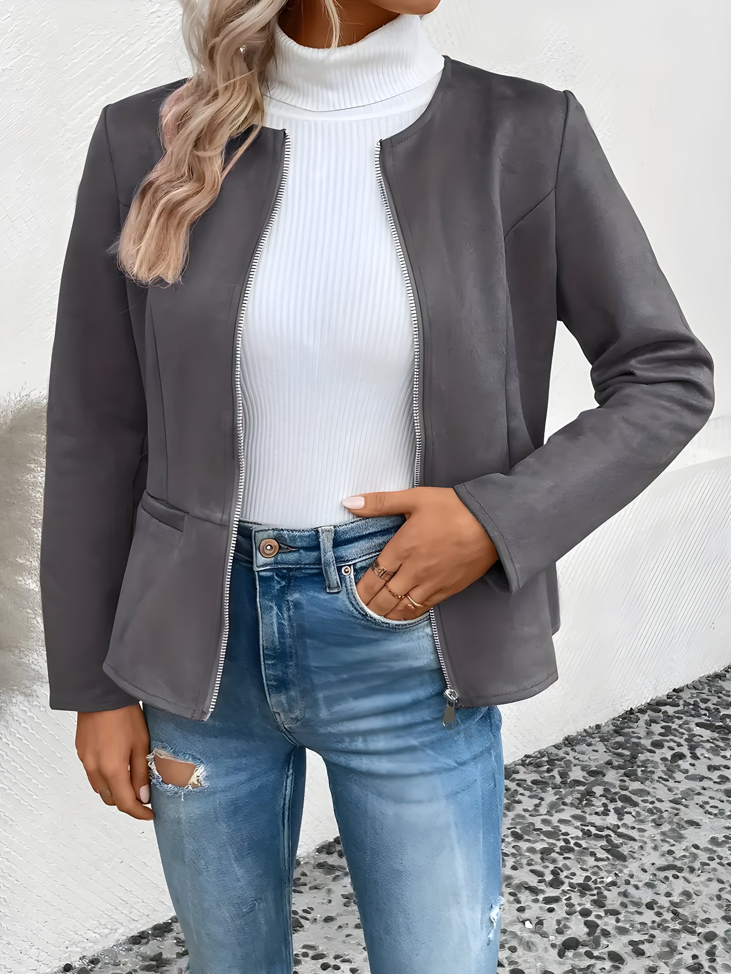 Jachetă cu Fermoar „Casual Chic” – Perfectă pentru Primăvară și Toamnă