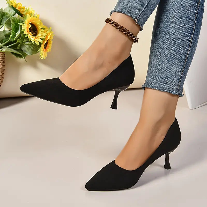 Pantofi Stiletto Eleganți pentru Femei - Negri, Toc Înalt, Finisaj Catifea, Perfect pentru Toamnă