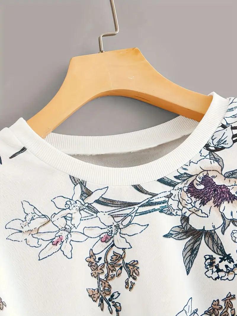 Hanorac "Flori de Iarnă" - Imprimeu Floral, Gât Rolat, Mâneci Lungi - Fior