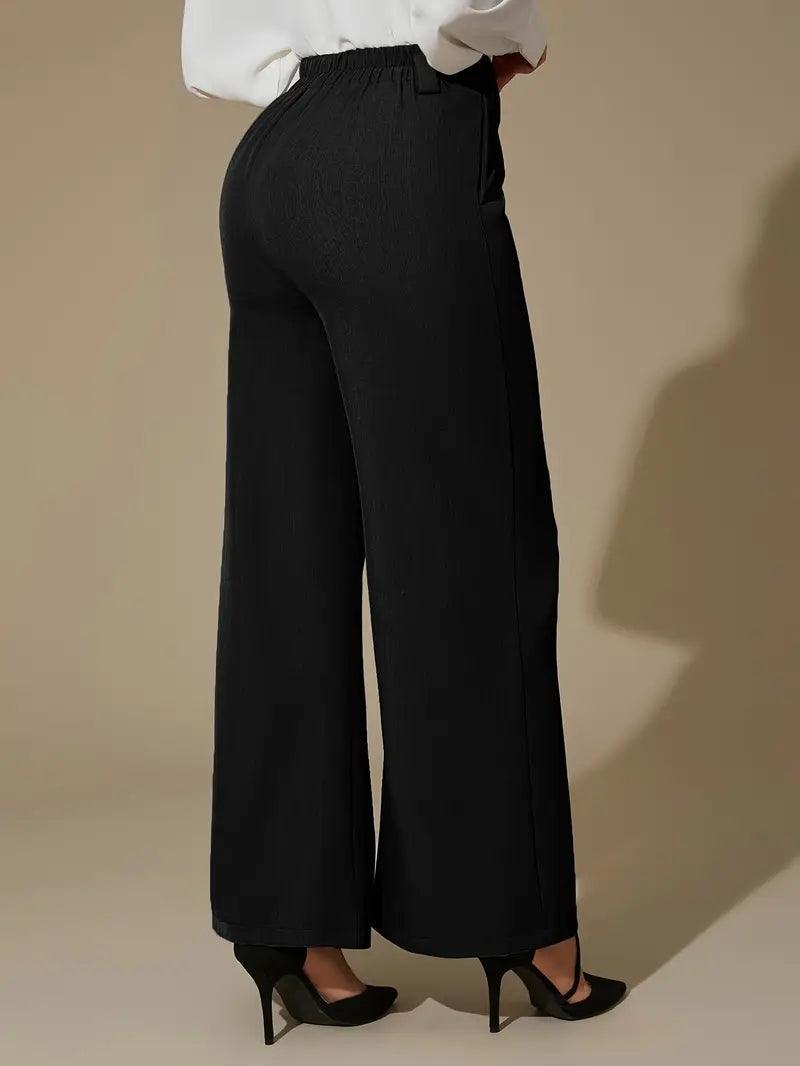 Pantaloni "Eleganță Desăvârșită" - Croi Larg, Tiv Despicat, Culoare Uni - Fior