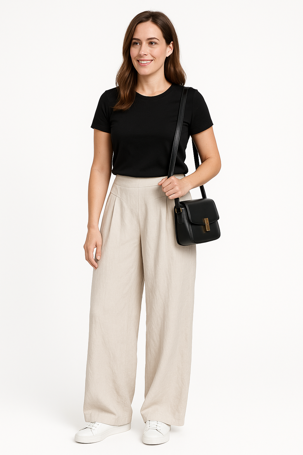 Pantaloni Wide-Leg din In - Model Retro cu Talie Elastică