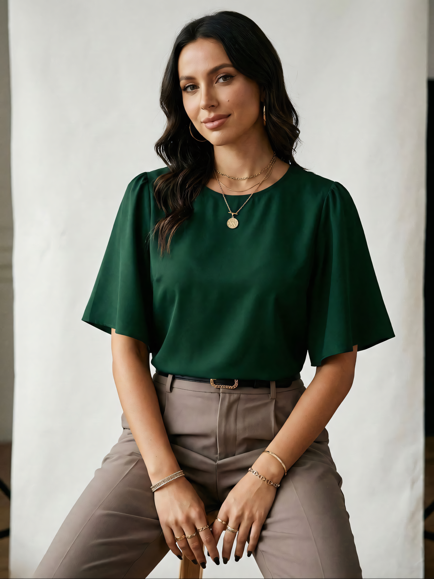 Bluză Verde Smarald cu Mâneci Fluture