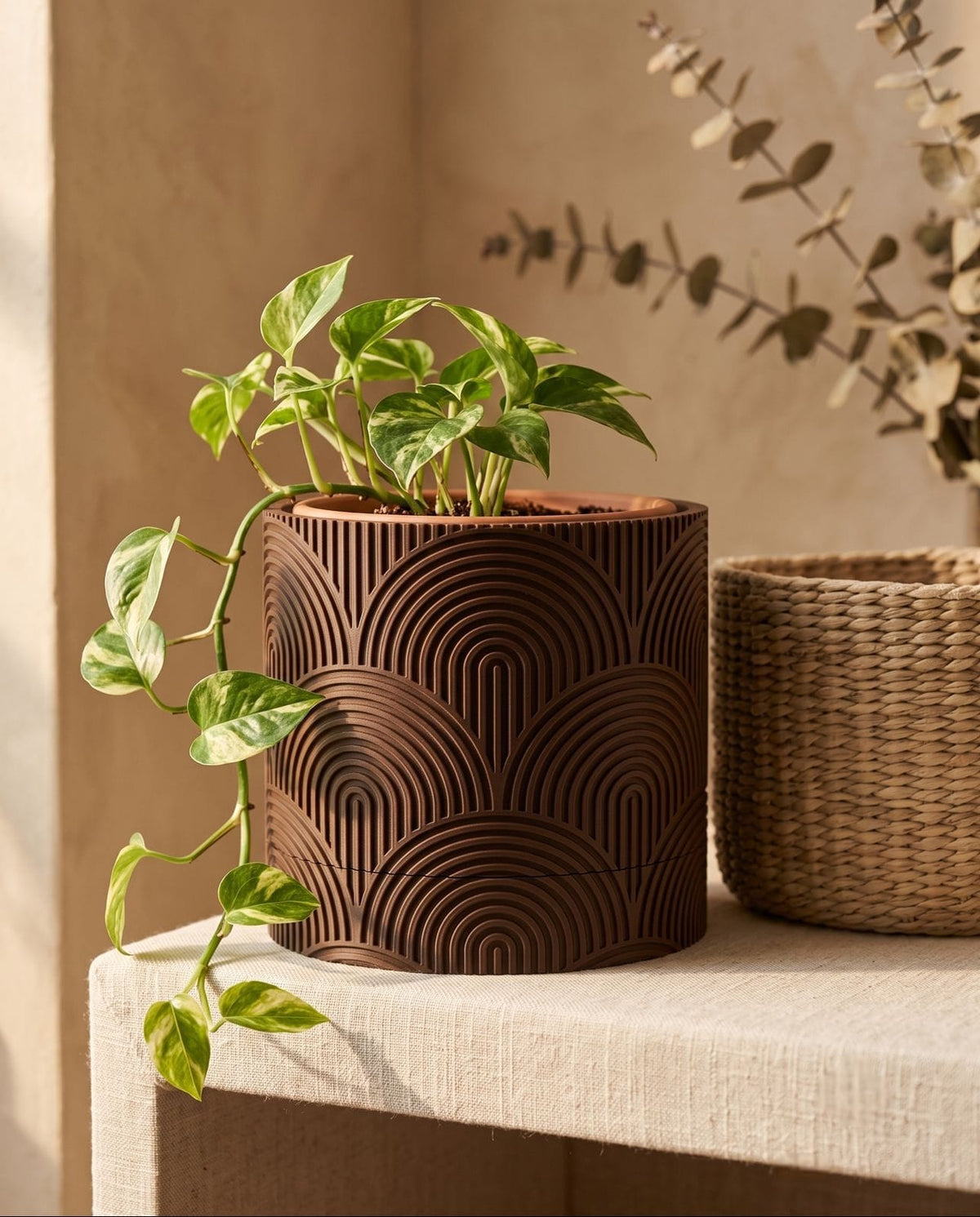 Ghiveci Decorativ cu Model Arcuit Art Deco cu Farfurie Integrată