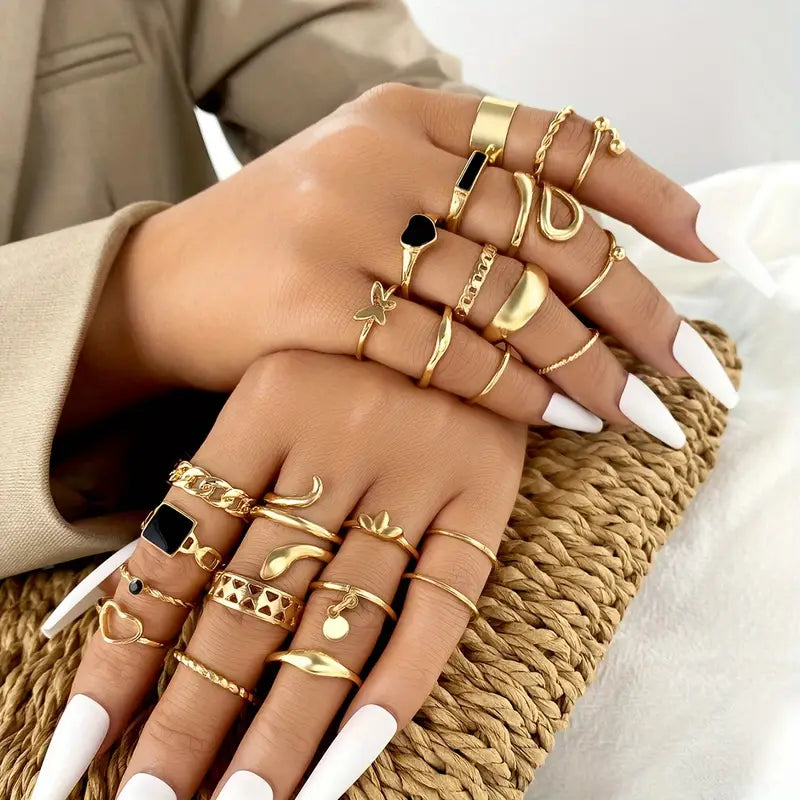 Set 27 de Inele la Modă – Eleganță Retro și Design Versatil