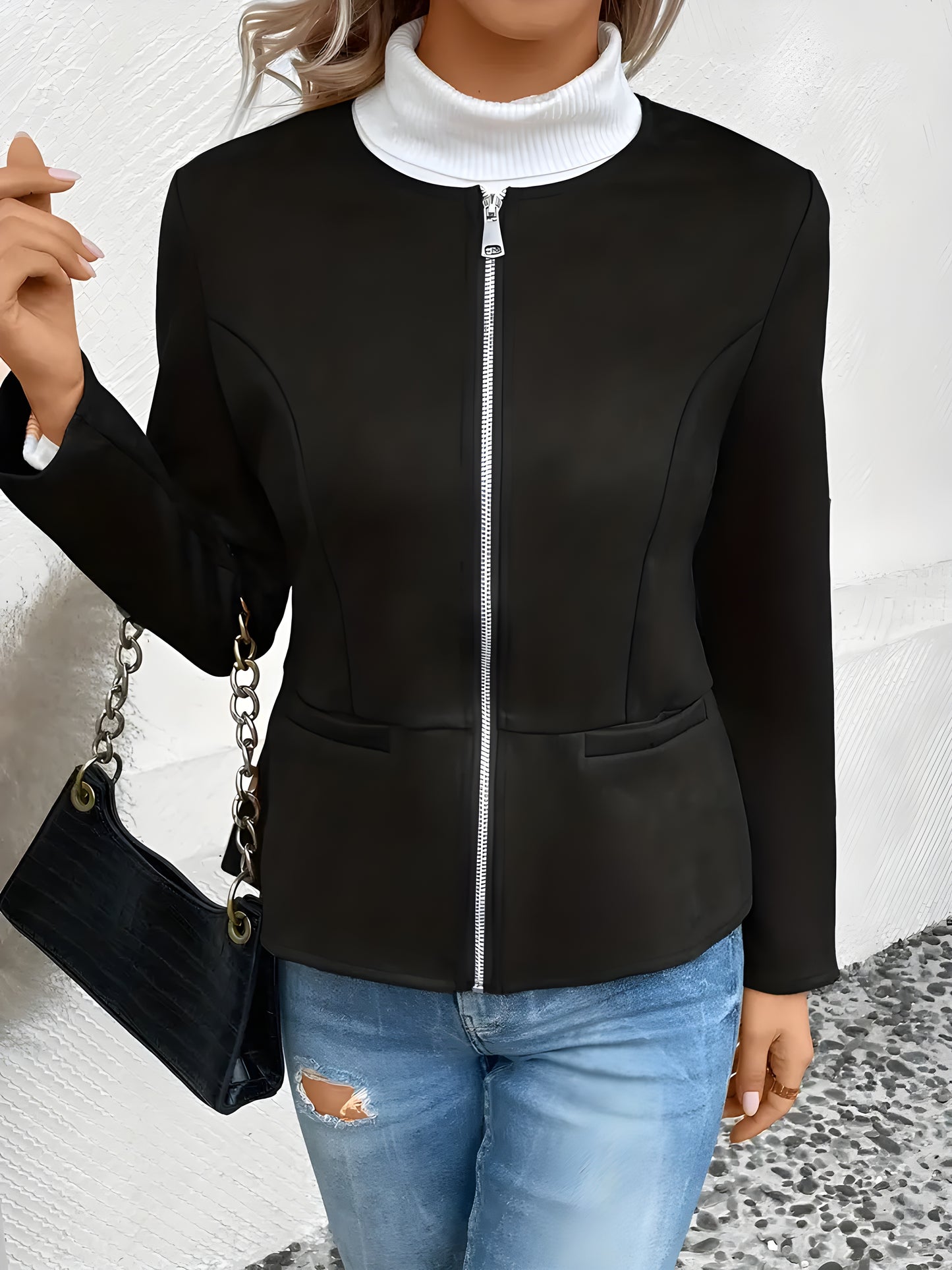 Jachetă cu Fermoar „Casual Chic” – Perfectă pentru Primăvară și Toamnă