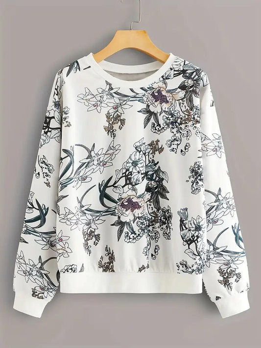 Hanorac "Flori de Iarnă" - Imprimeu Floral, Gât Rolat, Mâneci Lungi - Fior