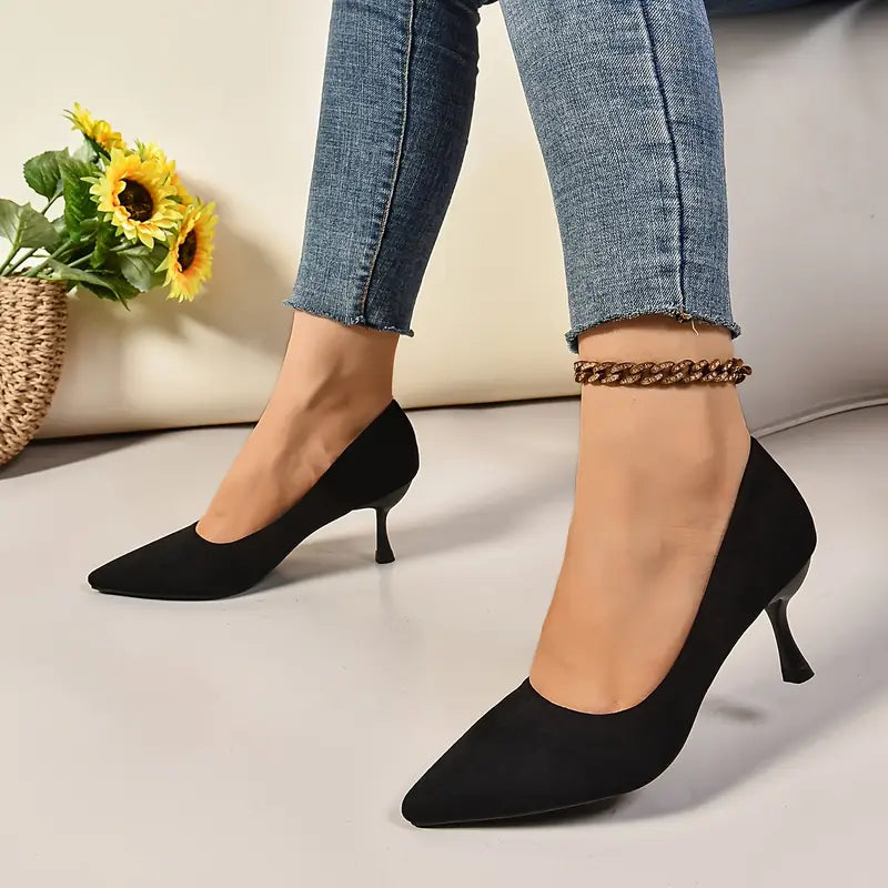 Pantofi Stiletto Eleganți pentru Femei - Negri, Toc Înalt, Finisaj Catifea, Perfect pentru Toamnă