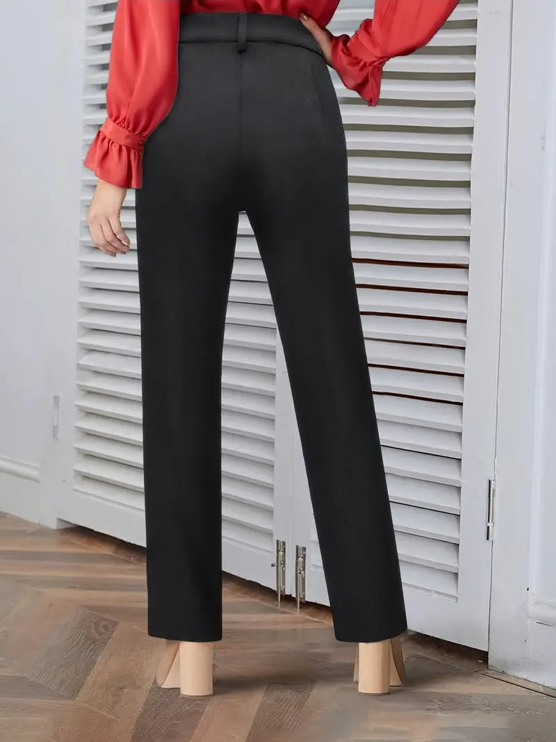 Pantaloni Eleganți Drepți pentru Femei - Talie Înaltă, Detaliu Nasture, Colecția Toamnă/Iarnă