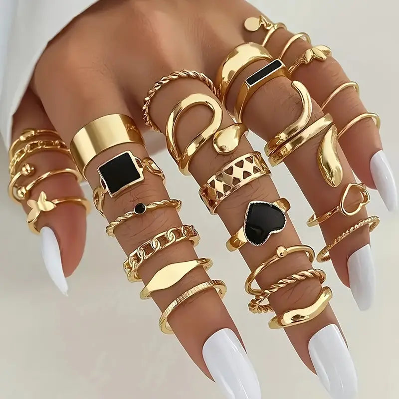 Set 27 de Inele la Modă – Eleganță Retro și Design Versatil