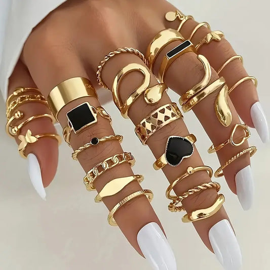 Set 27 de Inele la Modă – Eleganță Retro și Design Versatil