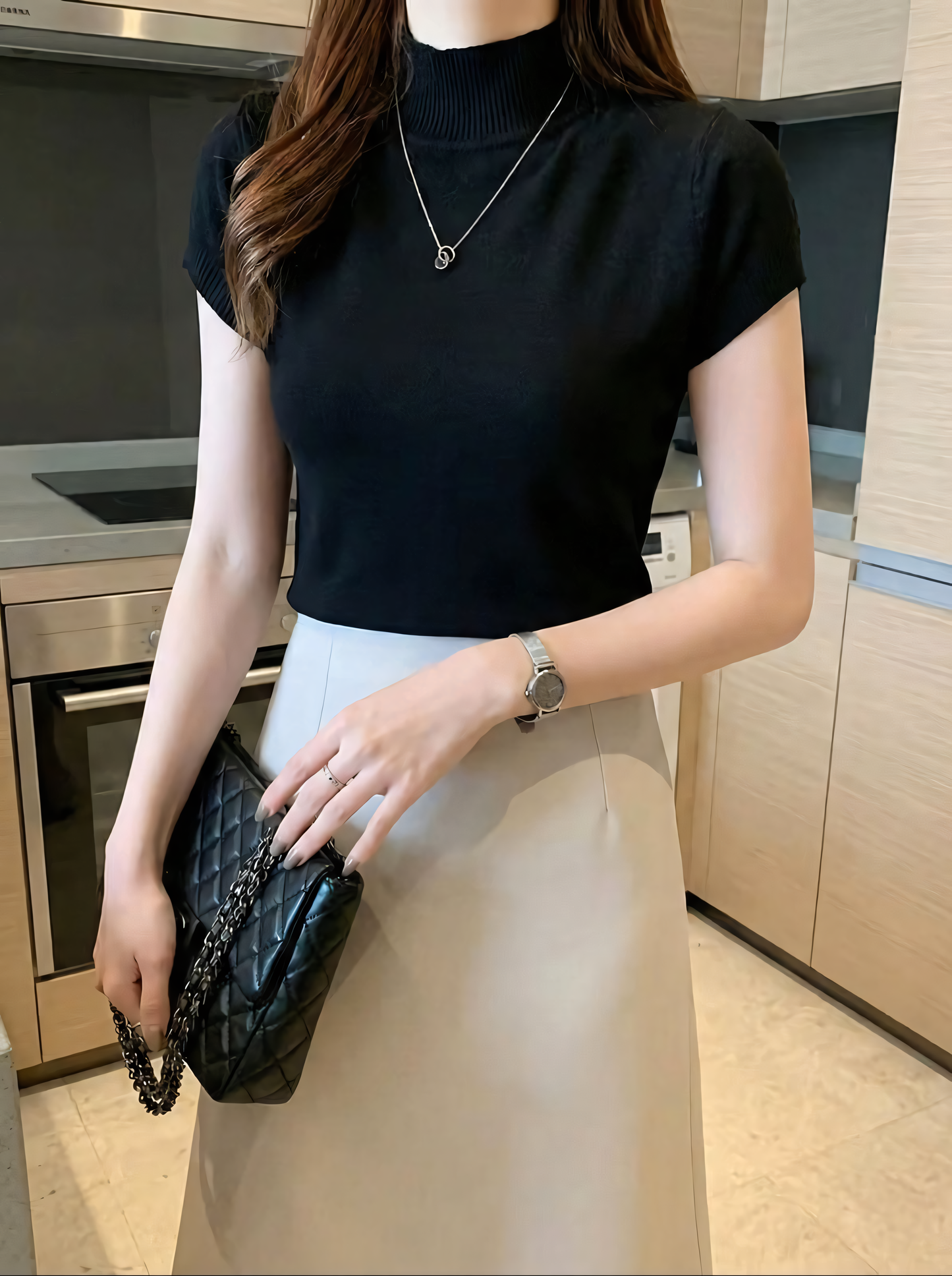 Top Premium din Viscoză Naturală – Maletă Fină cu Mânecă Scurtă, Stil "Old Money"