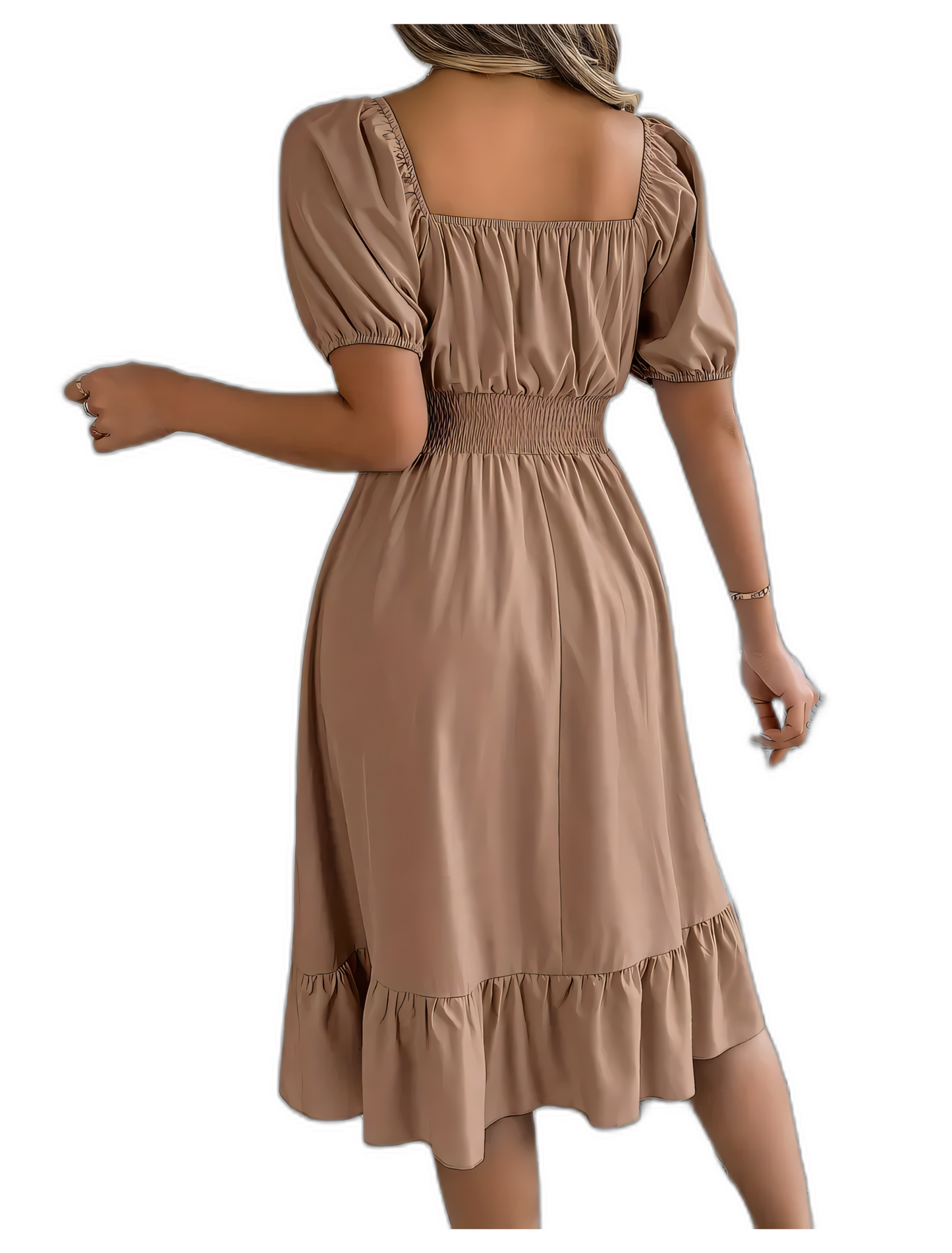 Rochie Cappuccino: Confort Maxim cu Talie Elastică și Eleganță Zi de Zi!