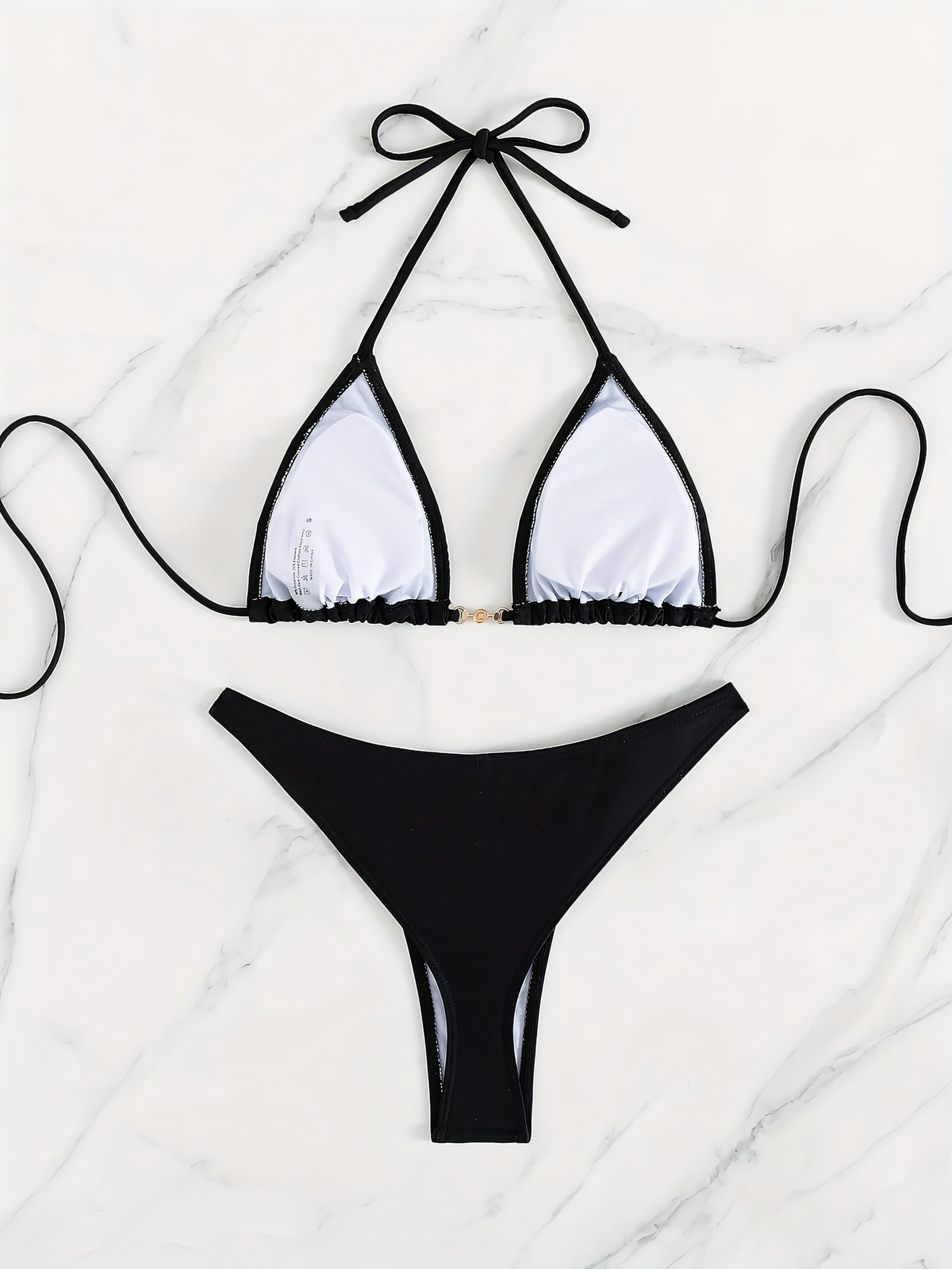 Bikini szett tanga alsóval és pántos melltartóval masnikkal - Szexi kétrészes fürdőruha