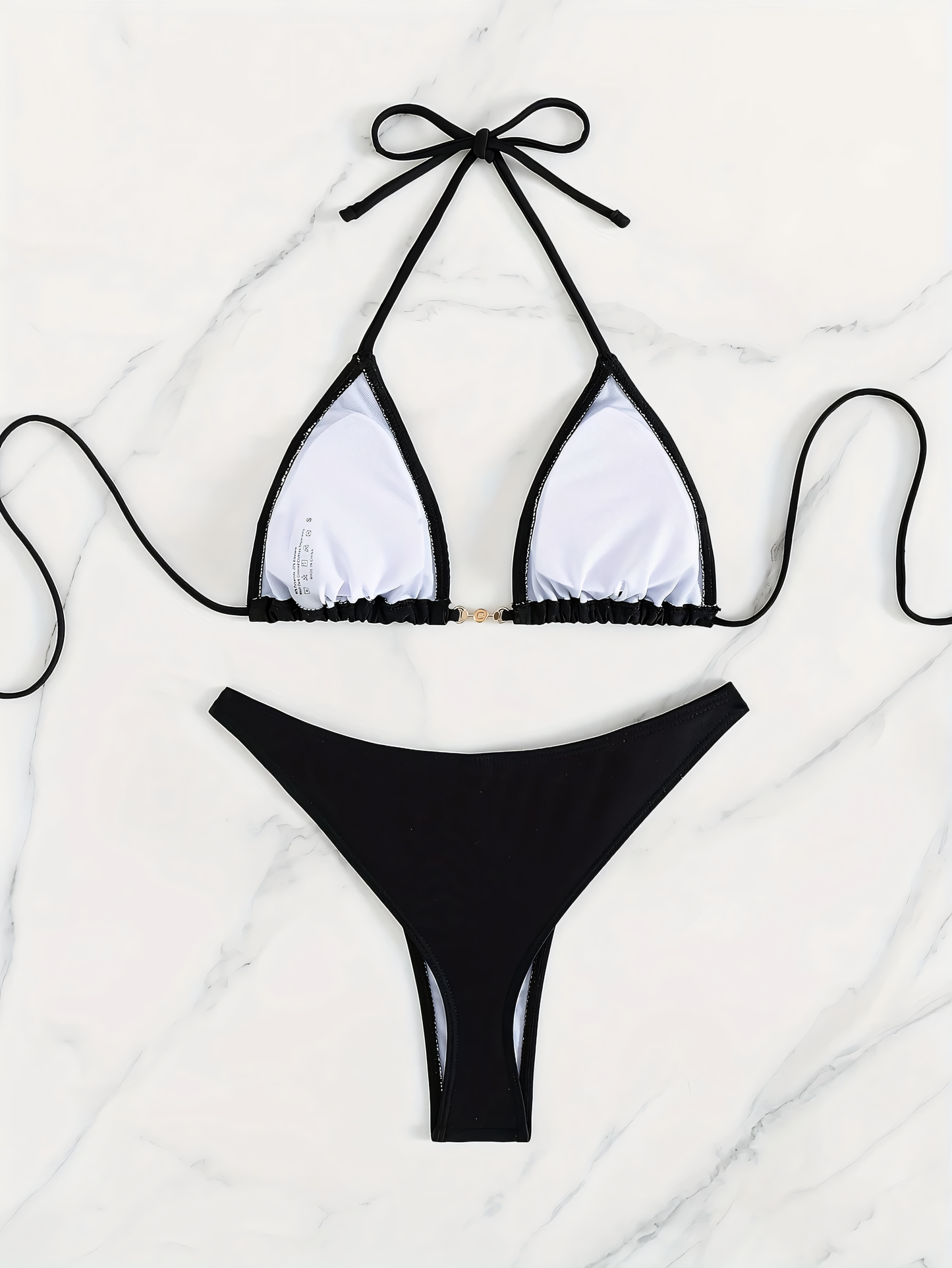 Bikini Set cu Slip Tanga și Sutien Halter cu Fundițe - Costum de Baie Sexy în 2 Piese