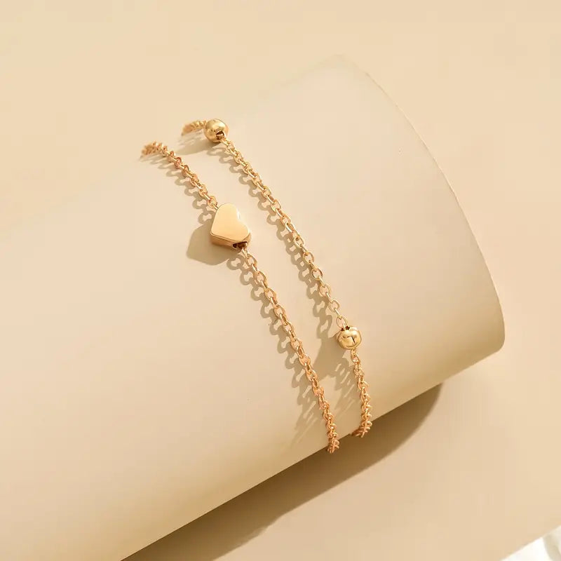 Brățară de Gleznă cu Lanț Dublu și Inimioare - Accesoriu Elegant pentru Orice Ocazie