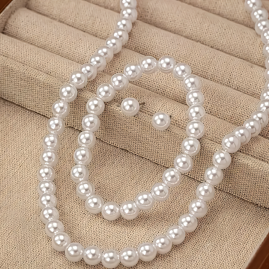 Set Elegant Bijuterii cu Perle Sintetice - Colier, Brățară și Cercei - Ideal pentru Nunți și Evenimente