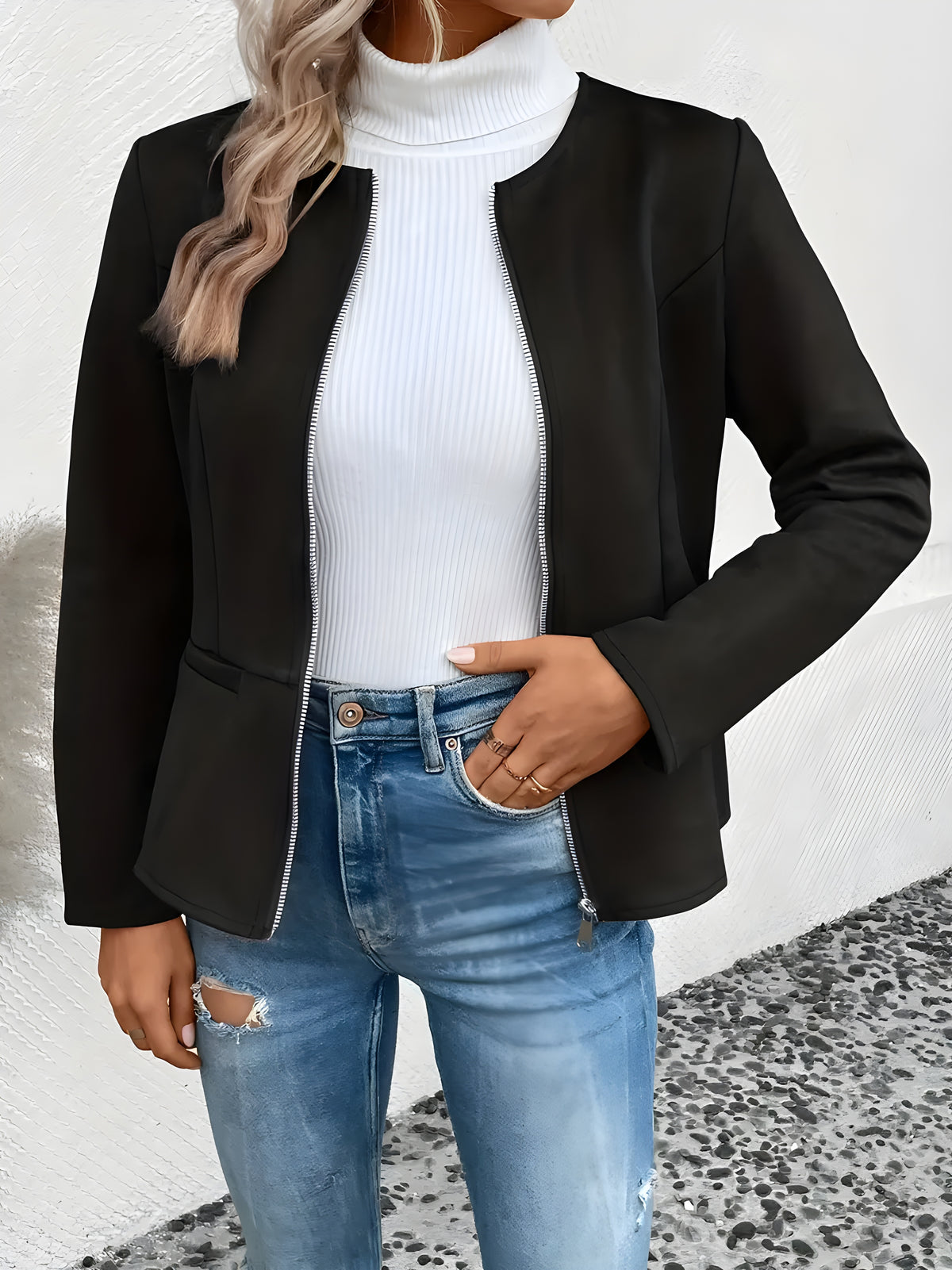 Jachetă cu Fermoar „Casual Chic” – Perfectă pentru Primăvară și Toamnă