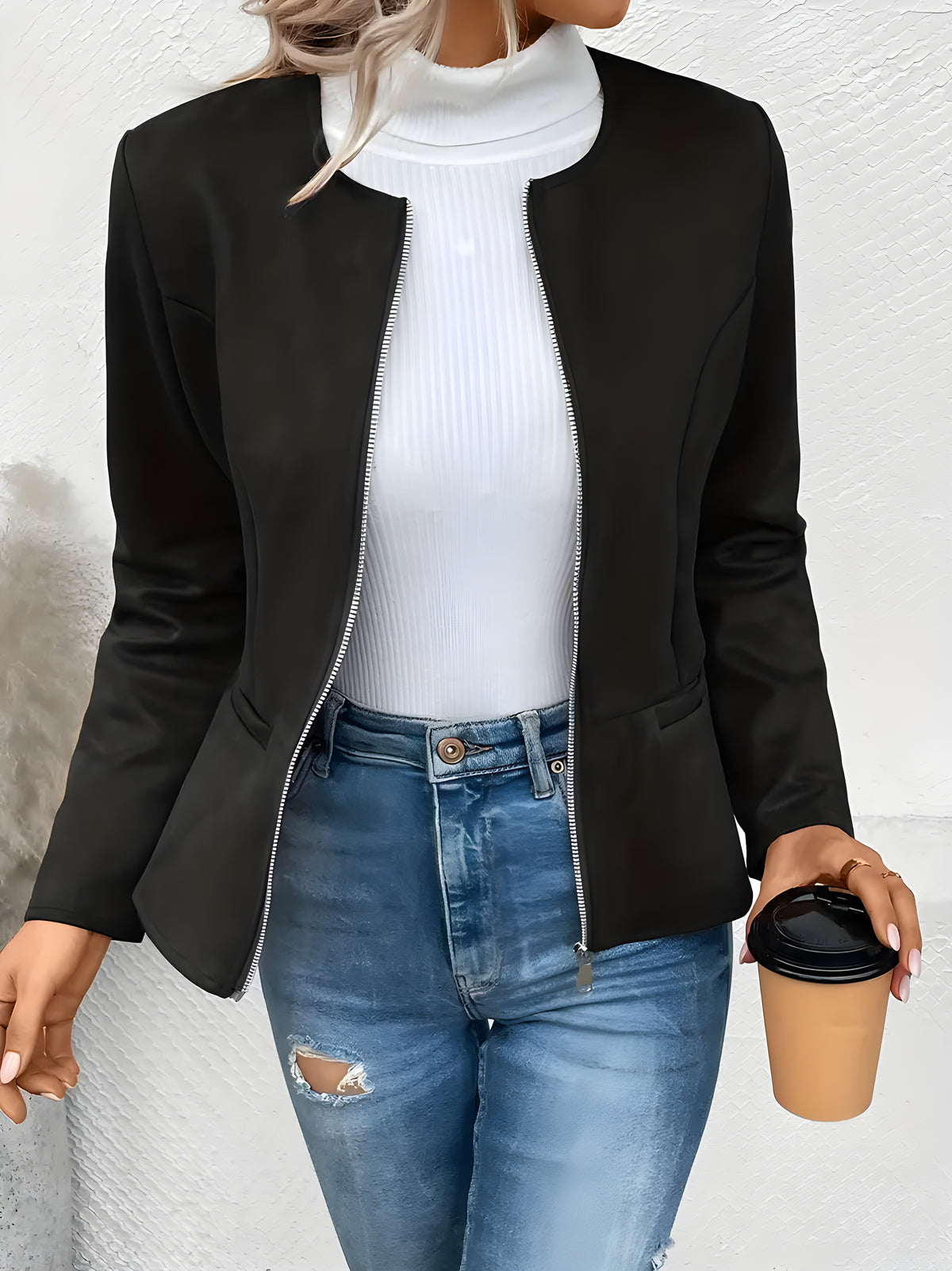 Jachetă cu Fermoar „Casual Chic” – Perfectă pentru Primăvară și Toamnă