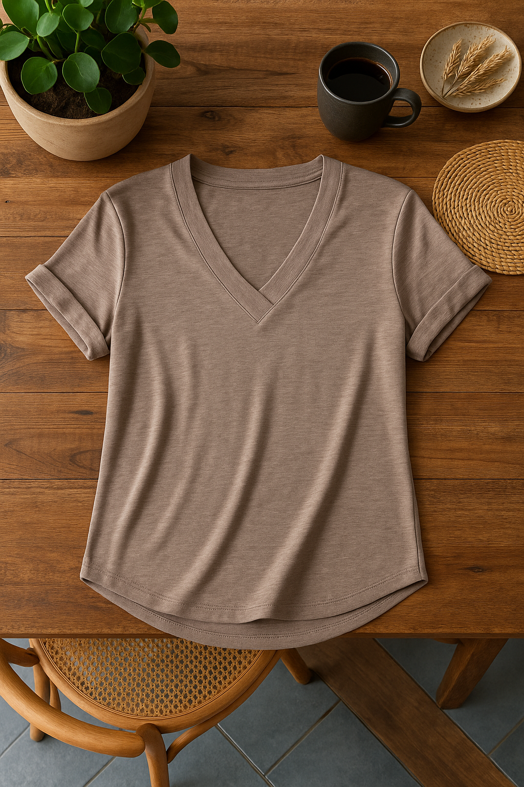 Tricou Damă cu Decolteu în V - Top Casual Moale pentru Primăvară Vară Toamnă