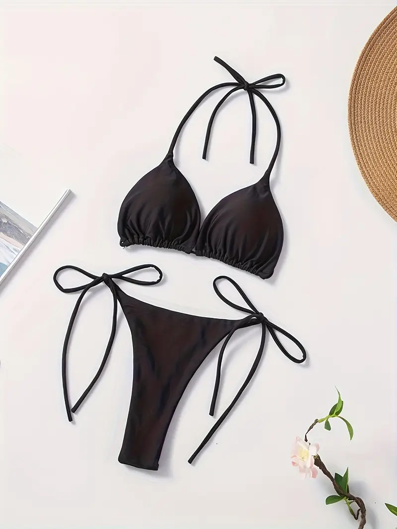 Set Bikini Tanga Elegant în 2 Piese cu Sutien Halter - Costum de Baie Sexy cu Design Sofisticat