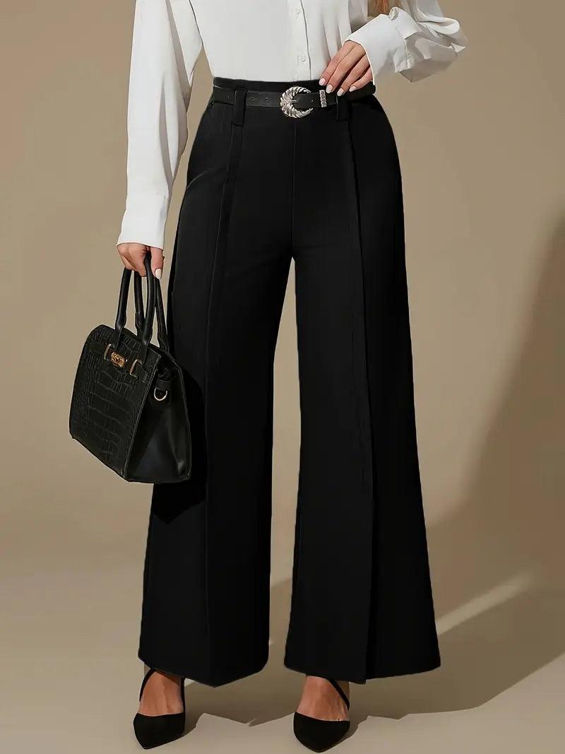 Pantaloni "Eleganță Desăvârșită" - Croi Larg, Tiv Despicat, Culoare Uni - Fior