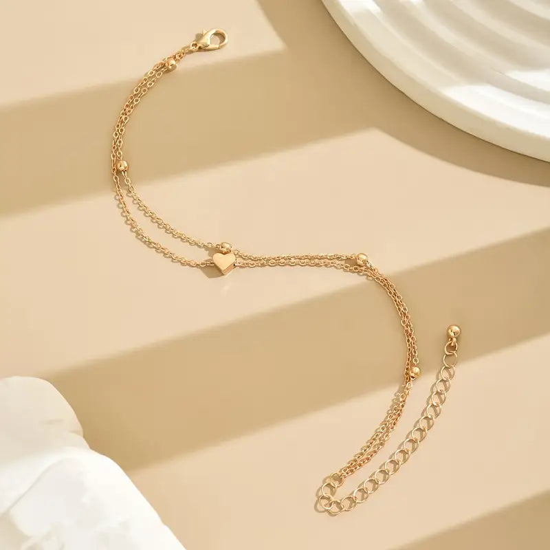 Brățară de Gleznă cu Lanț Dublu și Inimioare - Accesoriu Elegant pentru Orice Ocazie