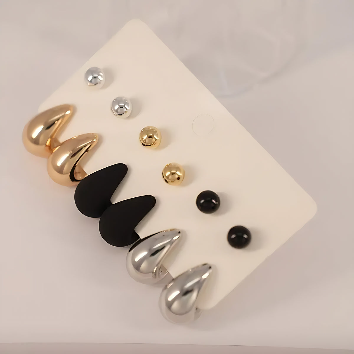 12 db-os elegáns fülbevaló szett – könnycsepp és gömb formák