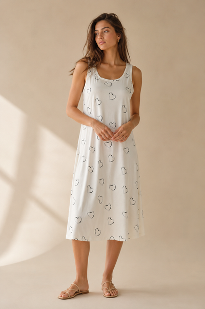 Rochie Midi Evazată cu Imprimeu Inimi Croială A-line