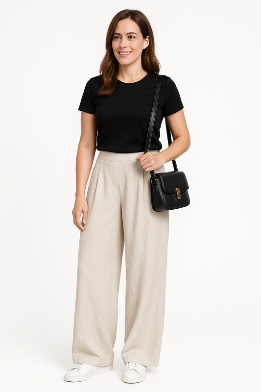 Pantaloni Wide-Leg din In - Model Retro cu Talie Elastică