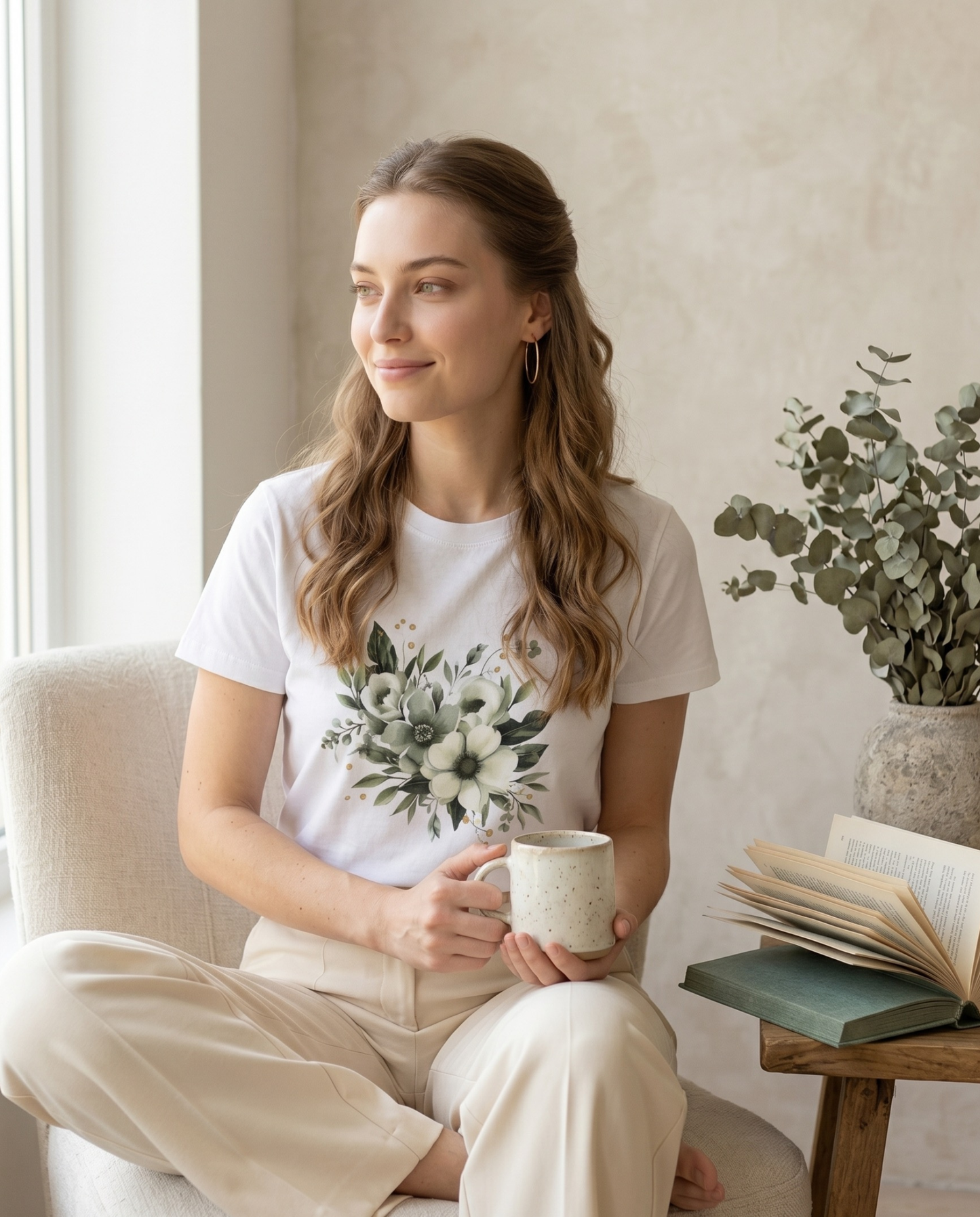 Tricou Damă cu Imprimeu Floral — White