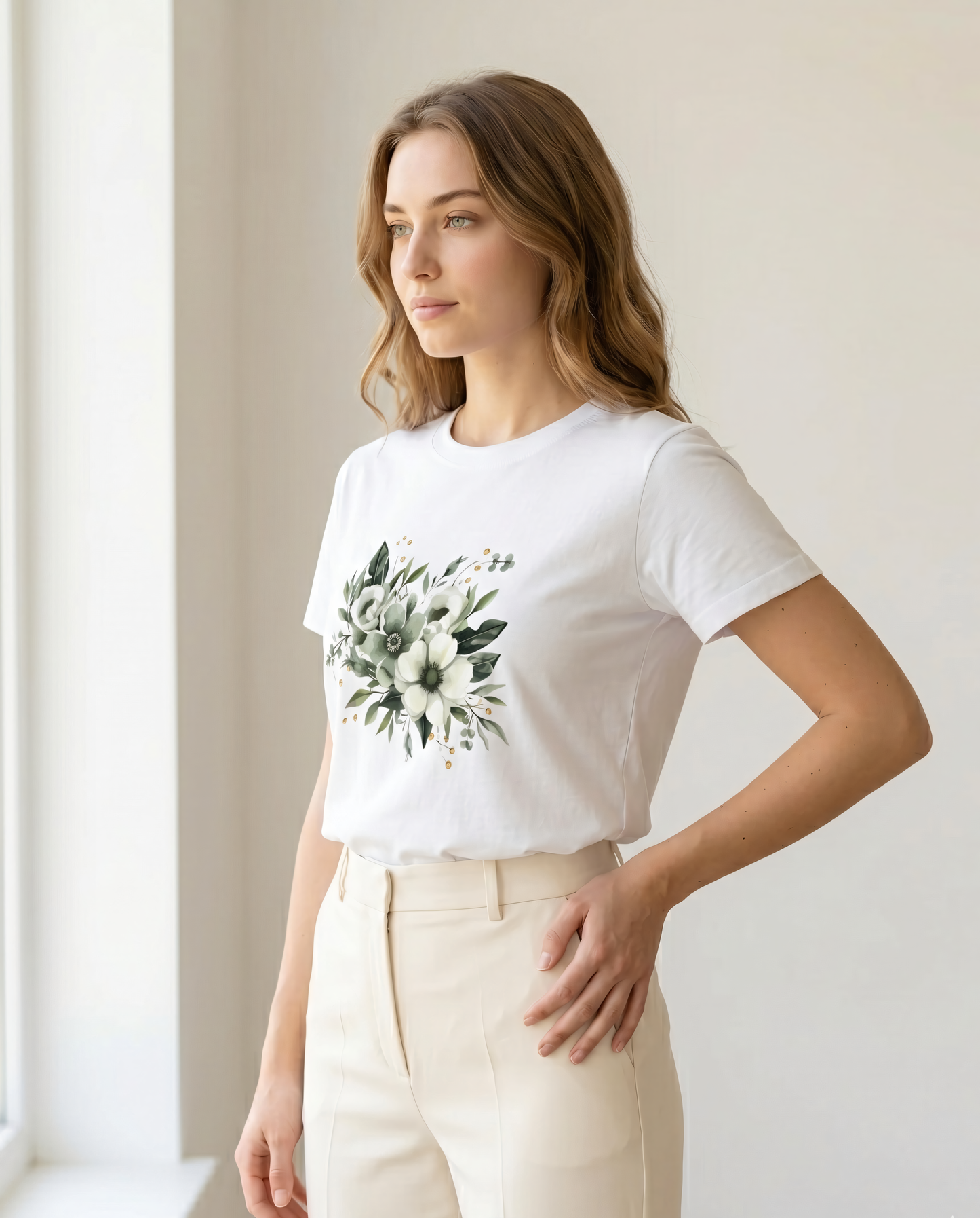 Tricou Damă cu Imprimeu Floral — White