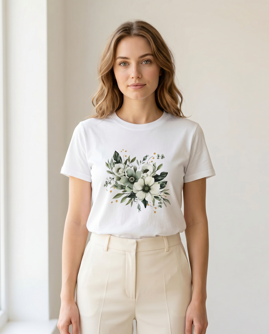 Tricou Damă cu Imprimeu Floral — White