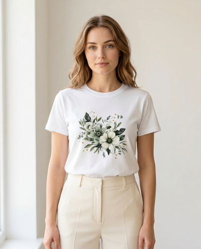 Tricou Damă cu Imprimeu Floral — White