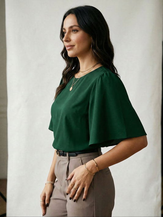 Bluză Verde Smarald cu Mâneci Fluture