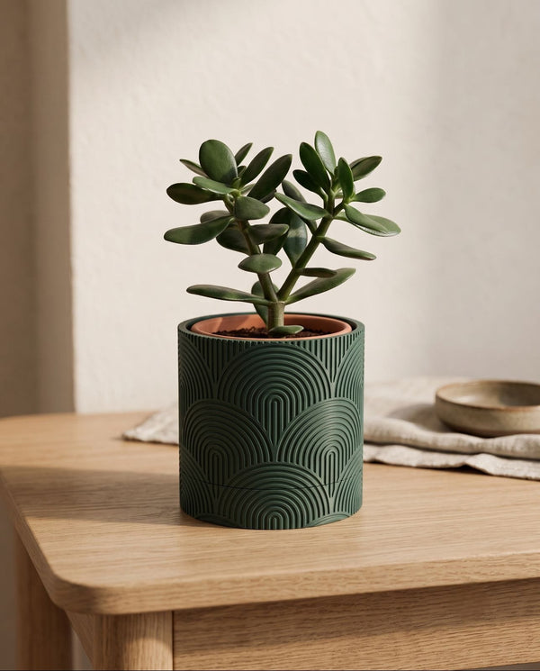 Ghiveci Decorativ cu Model Arcuit Art Deco cu Farfurie Integrată
