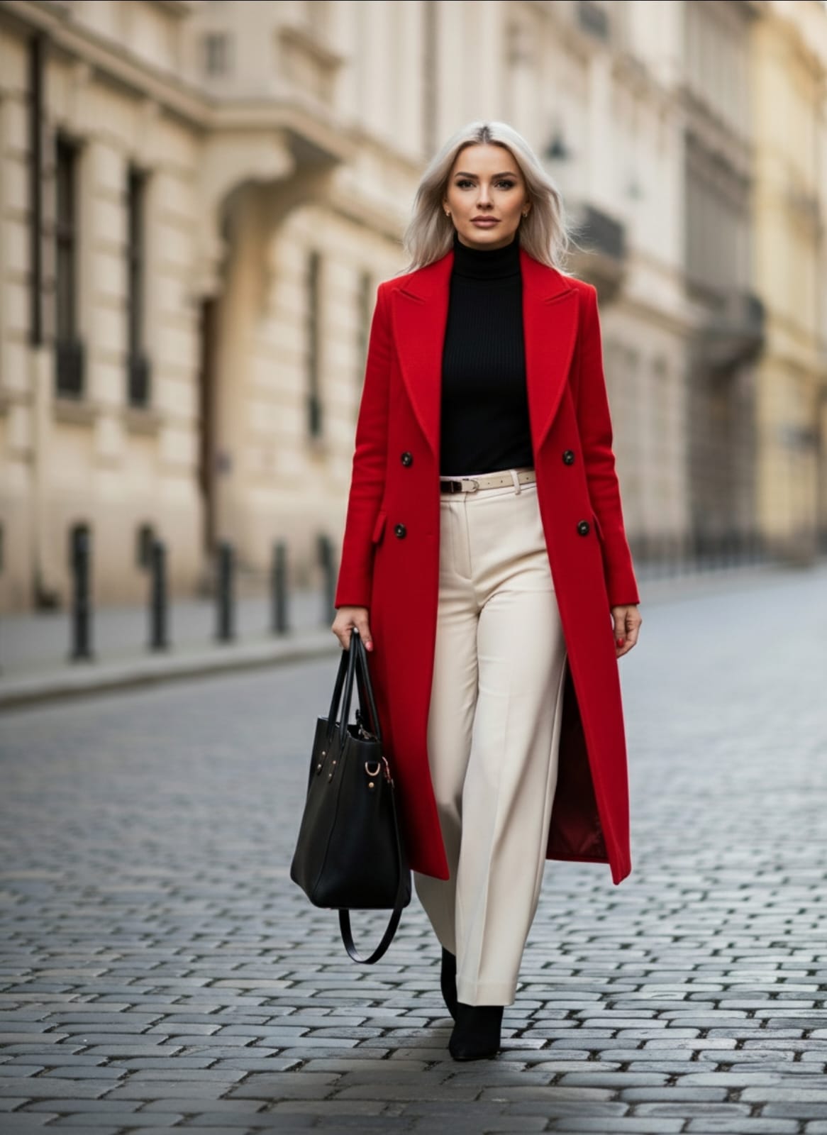 Palton lung elegant pentru femei – design dublu încheiat, guler revers, toamnă/iarnă