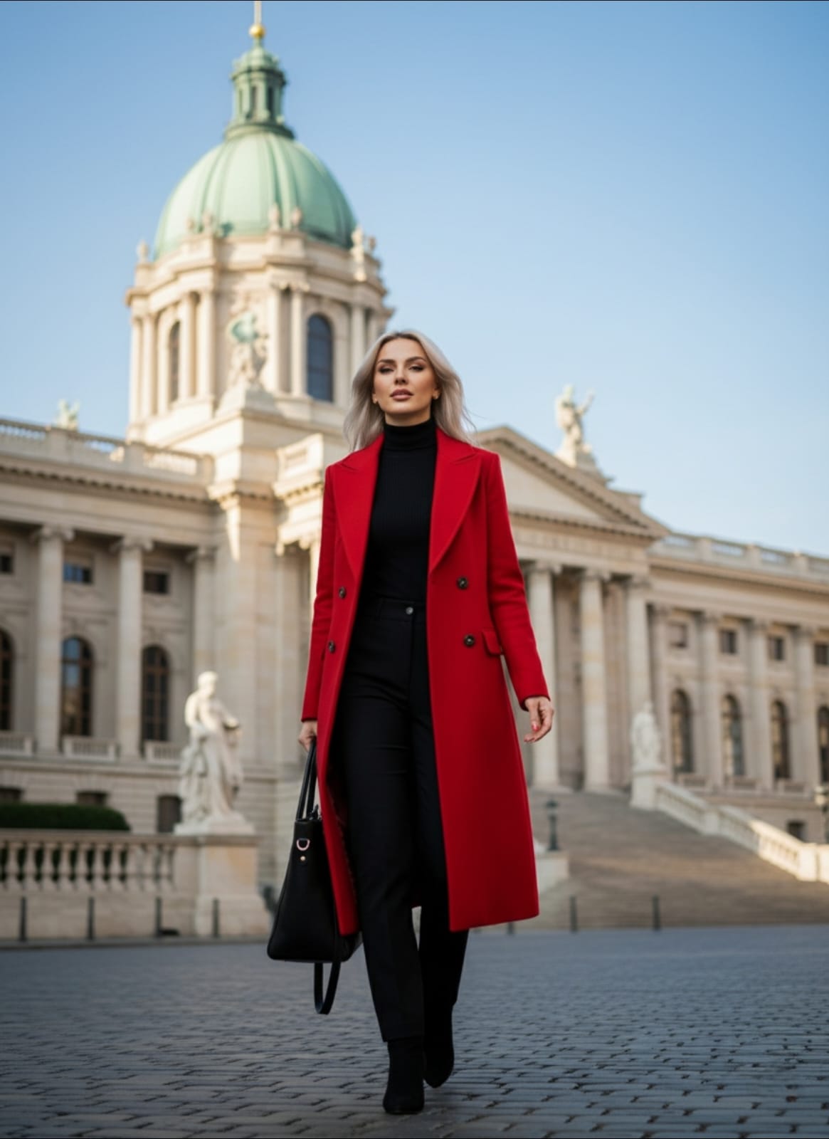 Palton lung elegant pentru femei – design dublu încheiat, guler revers, toamnă/iarnă