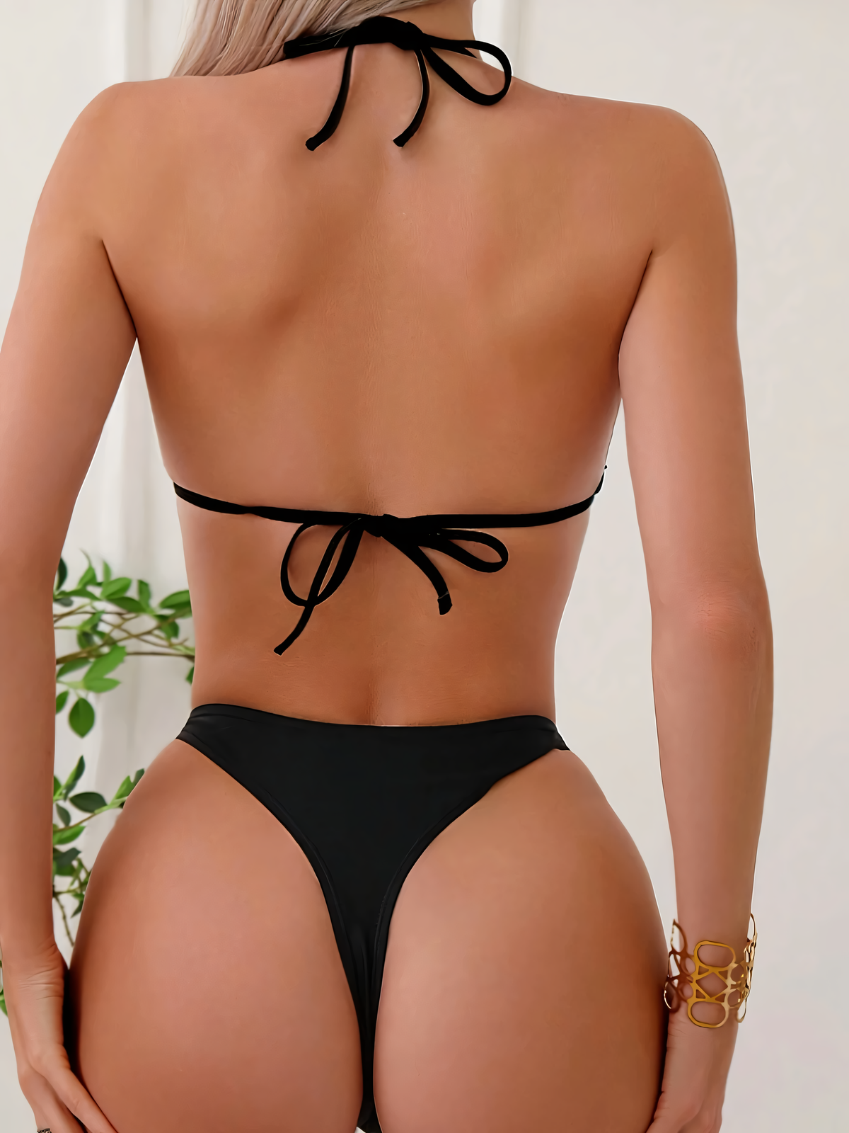 Bikini szett tanga alsóval és pántos melltartóval masnikkal - Szexi kétrészes fürdőruha