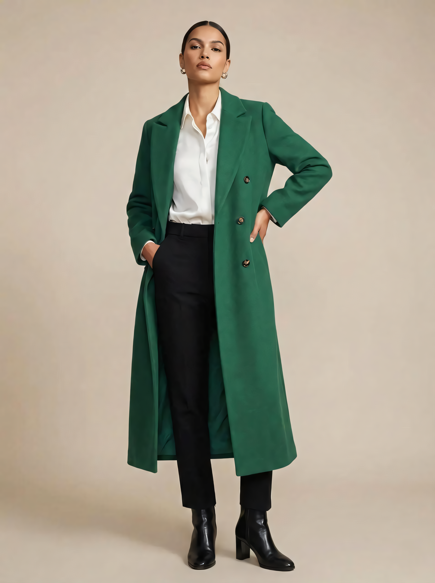 Palton Lung Elegant din Stofă Premium – Pardesiu Office cu Croială Dreaptă și Nasturi Dubli